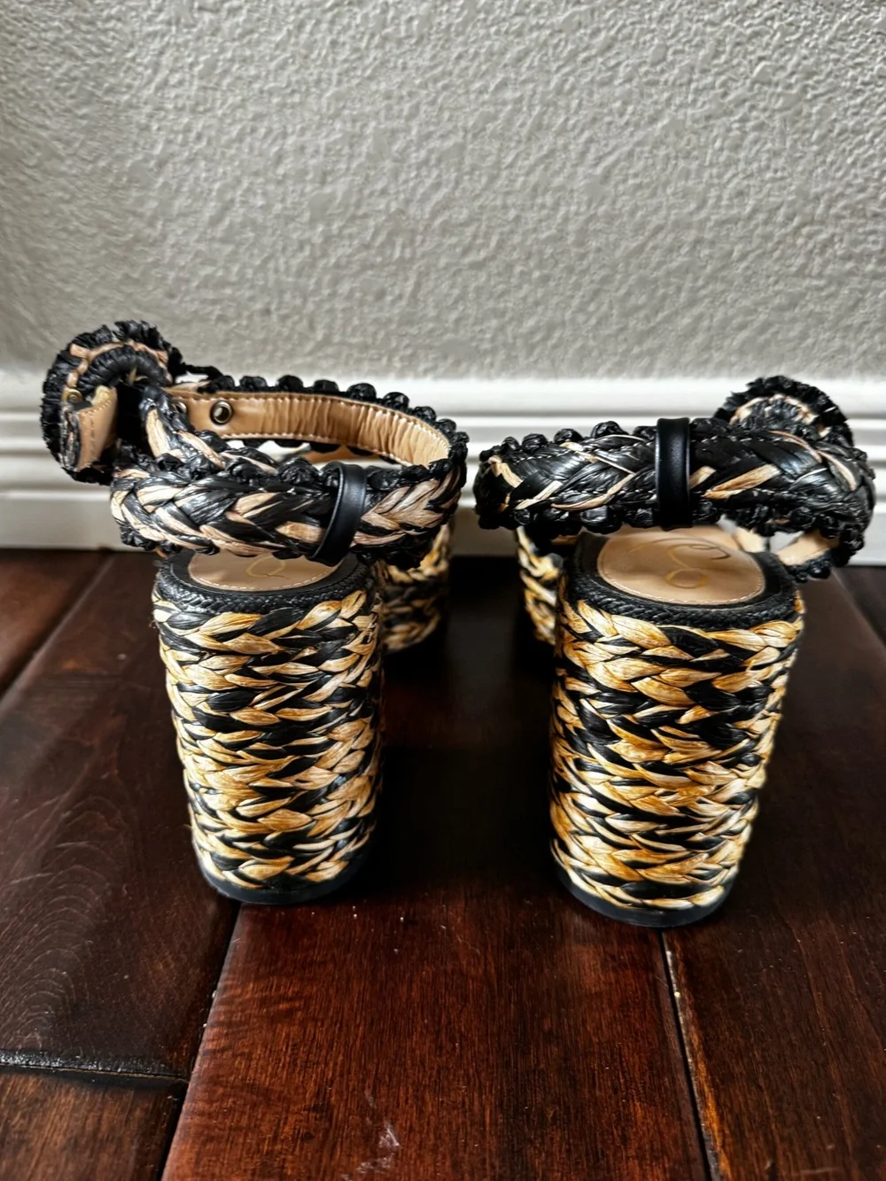 Braided Platform Sandals - Black and Tan